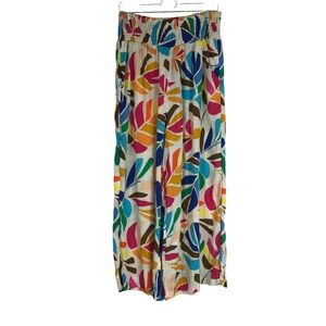 TABITHA BROWN Wide Leg Palazzo Pant Abstract Floral Print Waist Cream Background